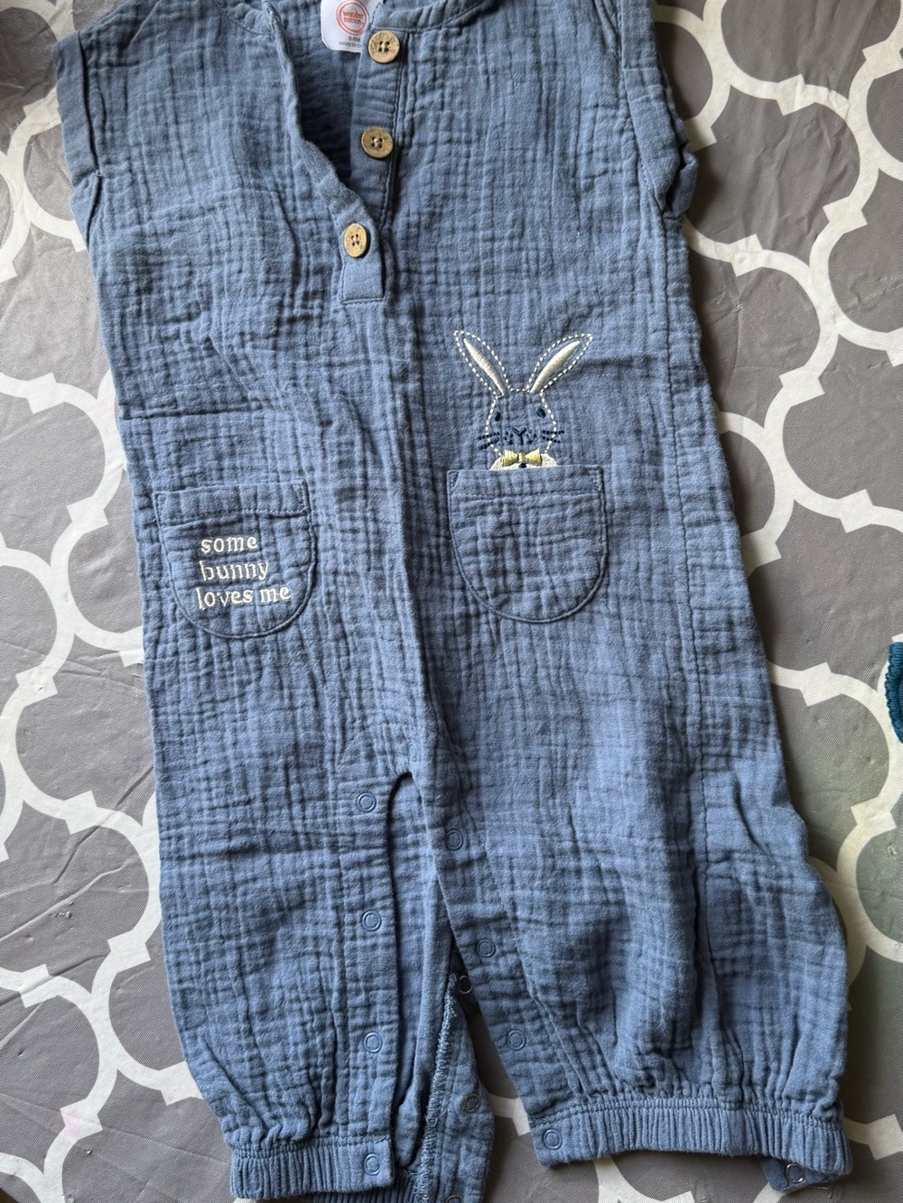 Blue Baby Boys' Bunny Pocket Romper